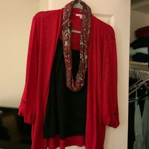 Red and black one piece with scarf size XL